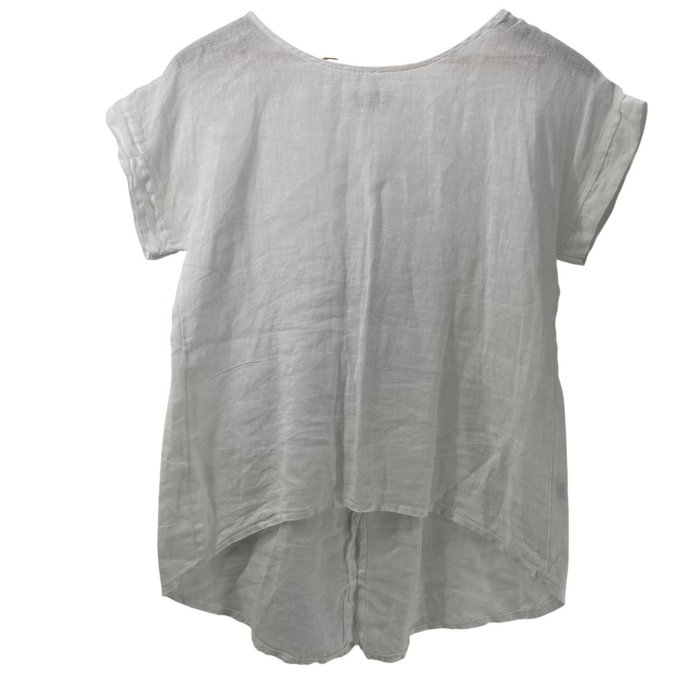 TERZO MILLENNIO Women White Linen Button Front Shirt Top Size S Made in Italy - Picture 2 of 8